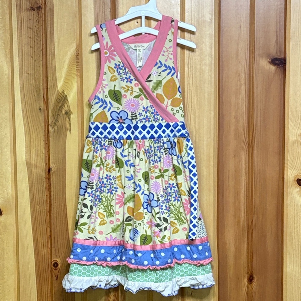 Matilda Jane Floral Patchwork Dress with Pink and Blue Accents